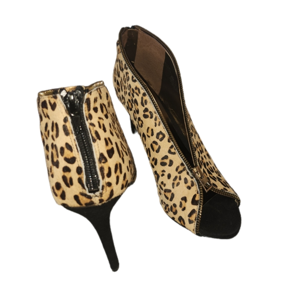 CARLOS SANTANA VERUCA PONY HAIR LEATHER INTRI OPEN TOE LEOPARD BOOTIES SIZE 9.5 - Picture 5 of 7